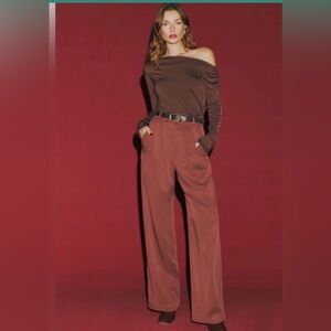 Reformation Mason Pant Oxide Wide Leg Pleated Trouser Size 12